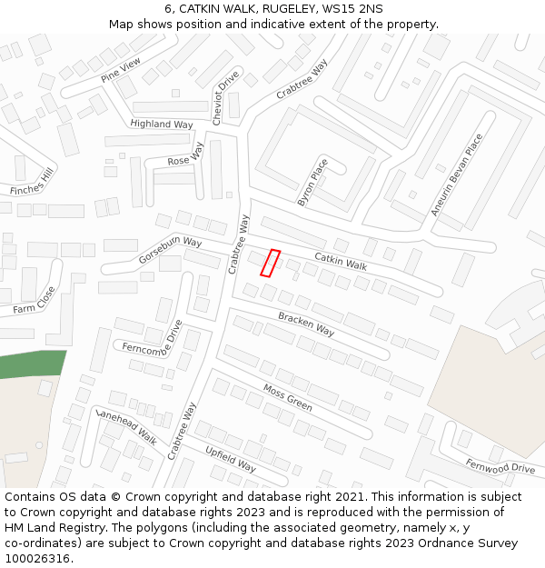 6, CATKIN WALK, RUGELEY, WS15 2NS: Location map and indicative extent of plot