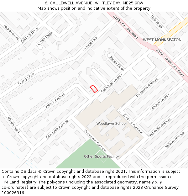 6, CAULDWELL AVENUE, WHITLEY BAY, NE25 9RW: Location map and indicative extent of plot