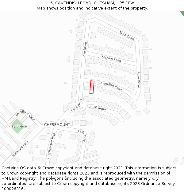 6, CAVENDISH ROAD, CHESHAM, HP5 1RW: Location map and indicative extent of plot