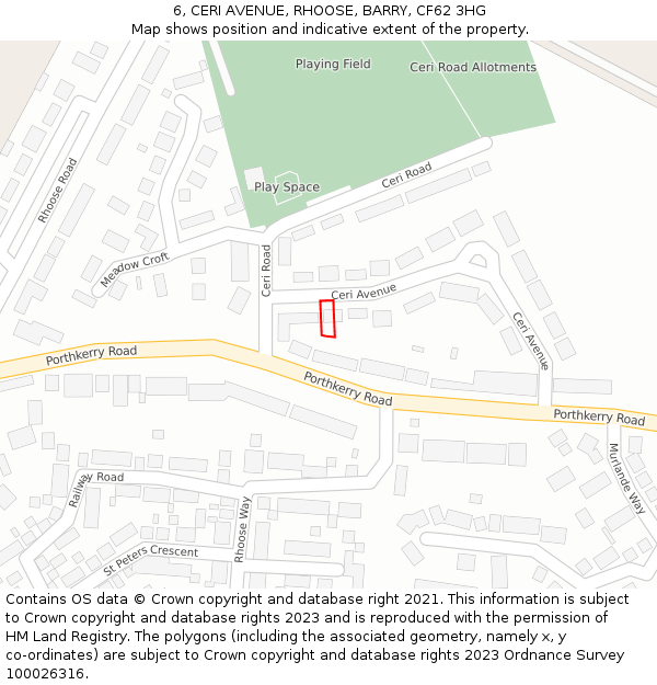 6, CERI AVENUE, RHOOSE, BARRY, CF62 3HG: Location map and indicative extent of plot