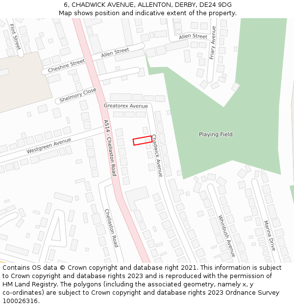 6, CHADWICK AVENUE, ALLENTON, DERBY, DE24 9DG: Location map and indicative extent of plot