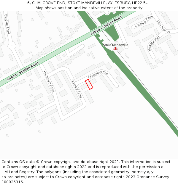 6, CHALGROVE END, STOKE MANDEVILLE, AYLESBURY, HP22 5UH: Location map and indicative extent of plot