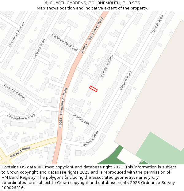 6, CHAPEL GARDENS, BOURNEMOUTH, BH8 9BS: Location map and indicative extent of plot
