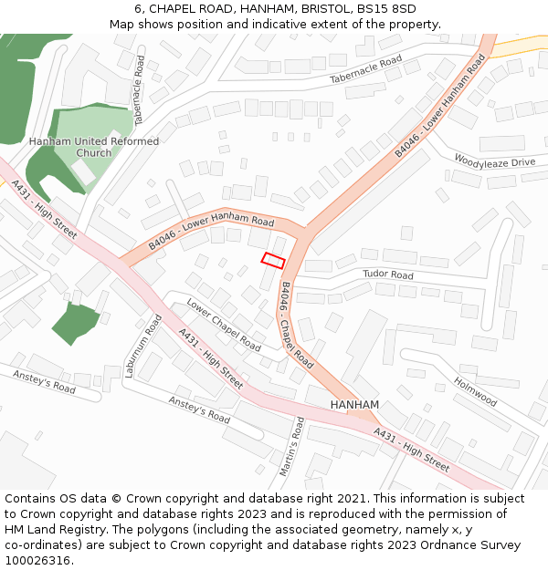 6, CHAPEL ROAD, HANHAM, BRISTOL, BS15 8SD: Location map and indicative extent of plot