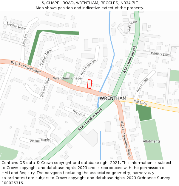 6, CHAPEL ROAD, WRENTHAM, BECCLES, NR34 7LT: Location map and indicative extent of plot