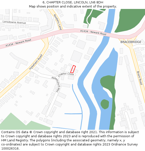 6, CHAPTER CLOSE, LINCOLN, LN6 8DH: Location map and indicative extent of plot
