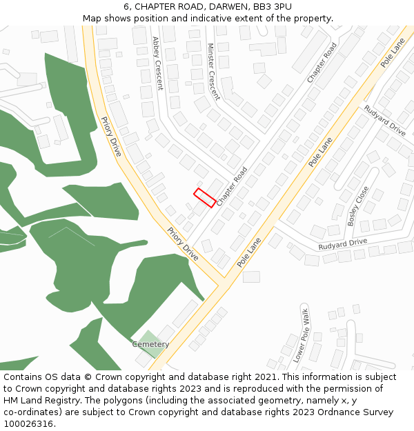 6, CHAPTER ROAD, DARWEN, BB3 3PU: Location map and indicative extent of plot