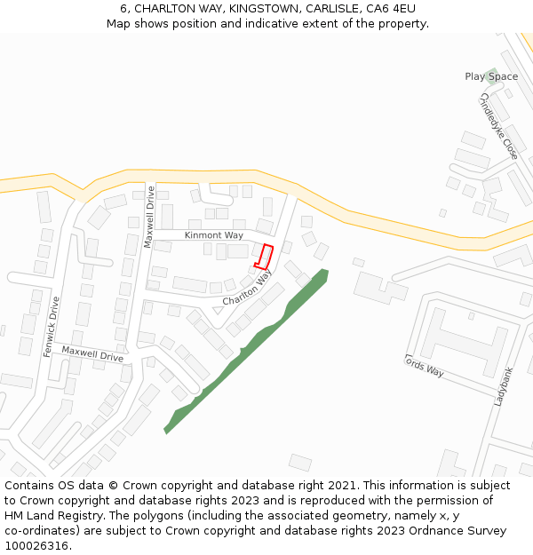 6, CHARLTON WAY, KINGSTOWN, CARLISLE, CA6 4EU: Location map and indicative extent of plot