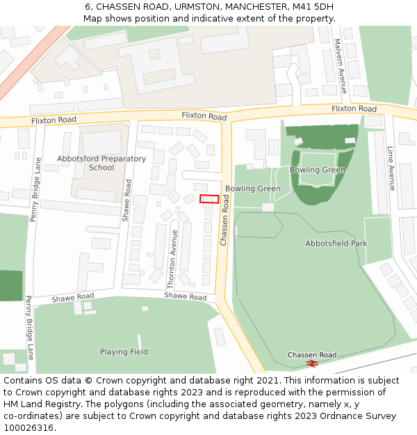 6, CHASSEN ROAD, URMSTON, MANCHESTER, M41 5DH: Location map and indicative extent of plot