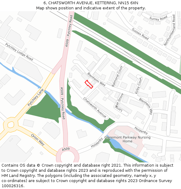 6, CHATSWORTH AVENUE, KETTERING, NN15 6XN: Location map and indicative extent of plot