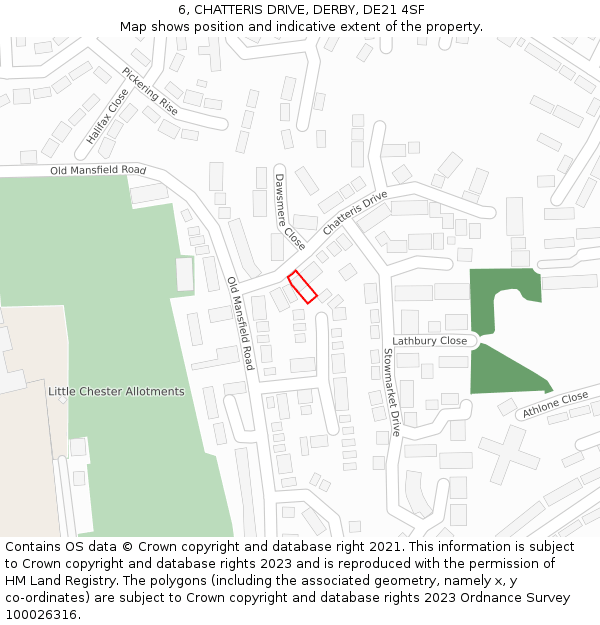 6, CHATTERIS DRIVE, DERBY, DE21 4SF: Location map and indicative extent of plot