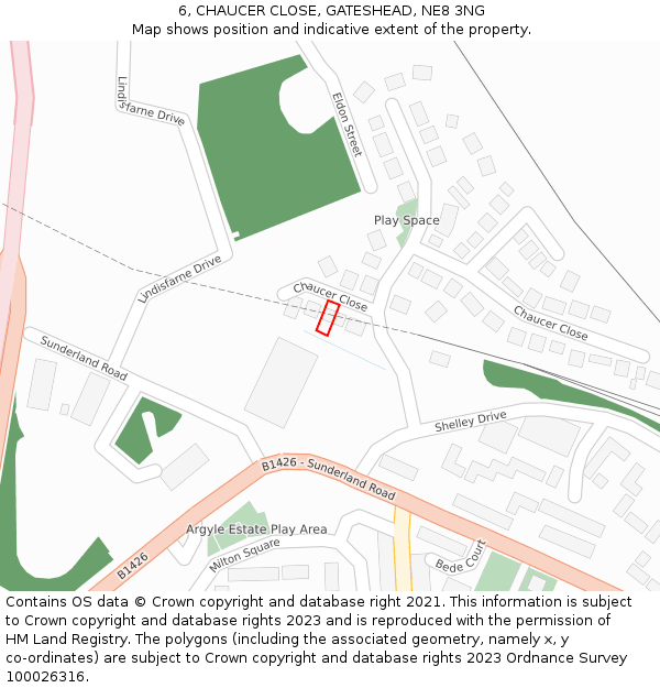 6, CHAUCER CLOSE, GATESHEAD, NE8 3NG: Location map and indicative extent of plot