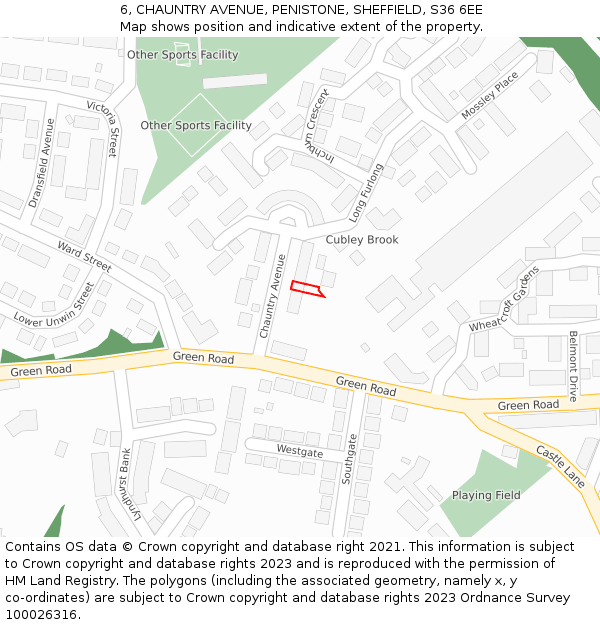 6, CHAUNTRY AVENUE, PENISTONE, SHEFFIELD, S36 6EE: Location map and indicative extent of plot