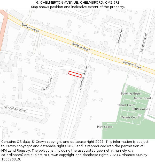 6, CHELMERTON AVENUE, CHELMSFORD, CM2 9RE: Location map and indicative extent of plot