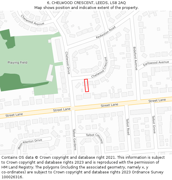 6, CHELWOOD CRESCENT, LEEDS, LS8 2AQ: Location map and indicative extent of plot