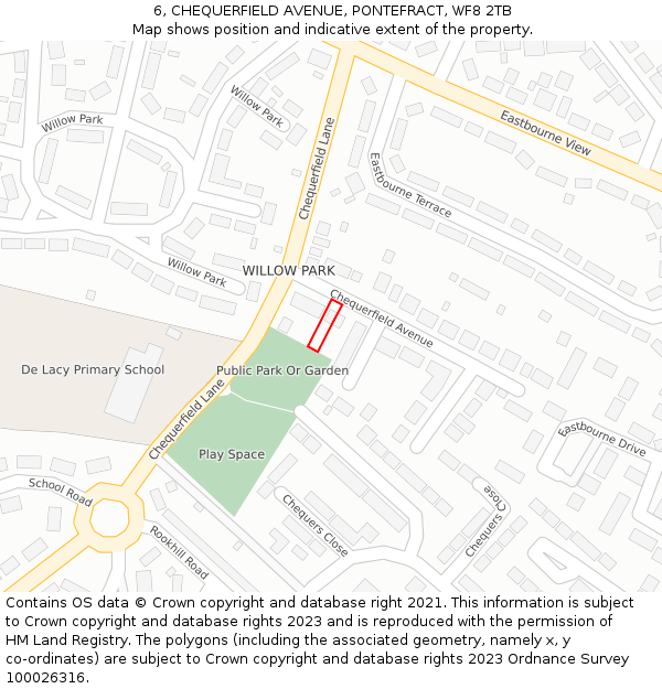 6, CHEQUERFIELD AVENUE, PONTEFRACT, WF8 2TB: Location map and indicative extent of plot