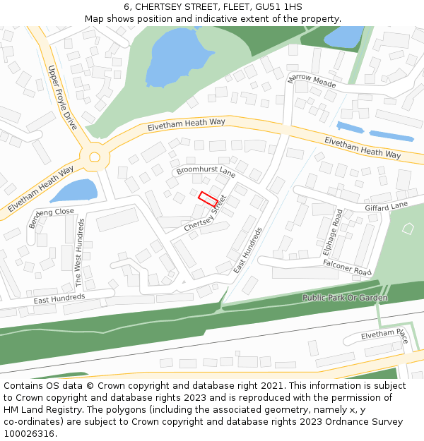 6, CHERTSEY STREET, FLEET, GU51 1HS: Location map and indicative extent of plot