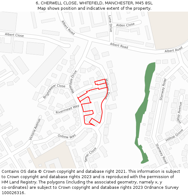 6, CHERWELL CLOSE, WHITEFIELD, MANCHESTER, M45 8SL: Location map and indicative extent of plot