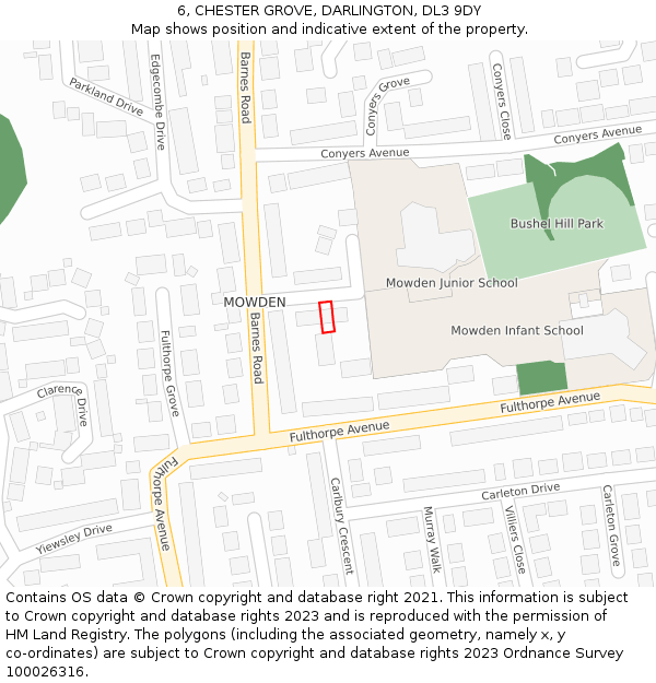 6, CHESTER GROVE, DARLINGTON, DL3 9DY: Location map and indicative extent of plot