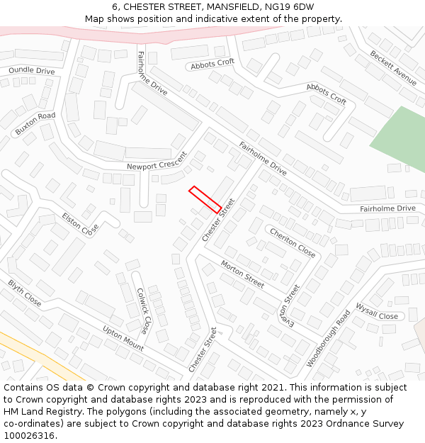6, CHESTER STREET, MANSFIELD, NG19 6DW: Location map and indicative extent of plot