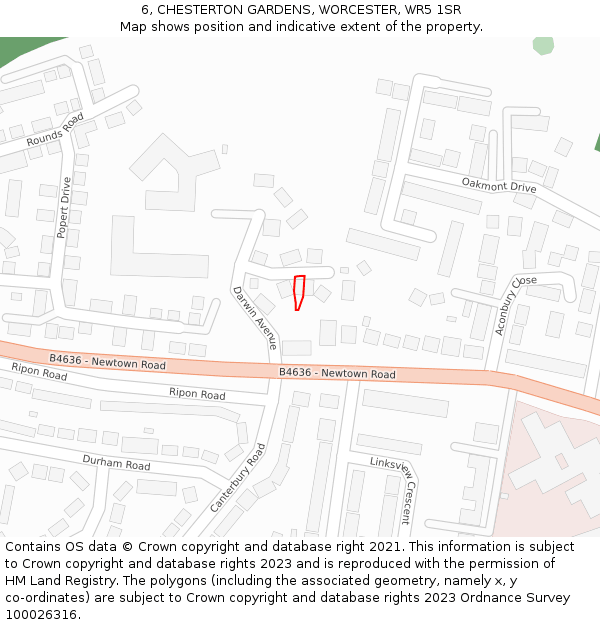 6, CHESTERTON GARDENS, WORCESTER, WR5 1SR: Location map and indicative extent of plot