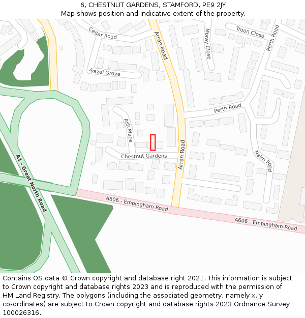 6, CHESTNUT GARDENS, STAMFORD, PE9 2JY: Location map and indicative extent of plot