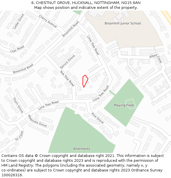 6, CHESTNUT GROVE, HUCKNALL, NOTTINGHAM, NG15 6AN: Location map and indicative extent of plot