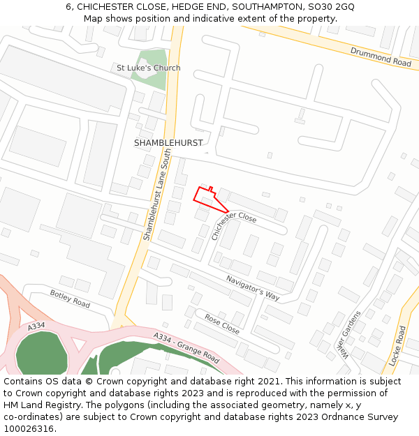 6, CHICHESTER CLOSE, HEDGE END, SOUTHAMPTON, SO30 2GQ: Location map and indicative extent of plot