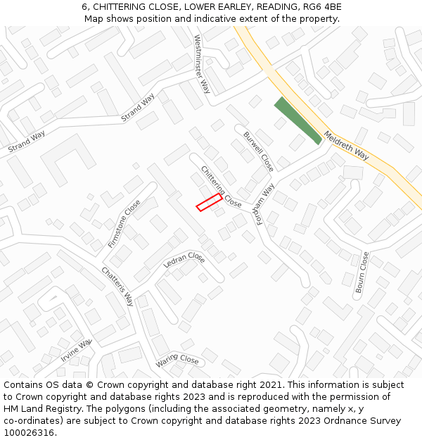 6, CHITTERING CLOSE, LOWER EARLEY, READING, RG6 4BE: Location map and indicative extent of plot