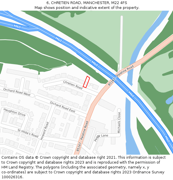 6, CHRETIEN ROAD, MANCHESTER, M22 4FS: Location map and indicative extent of plot