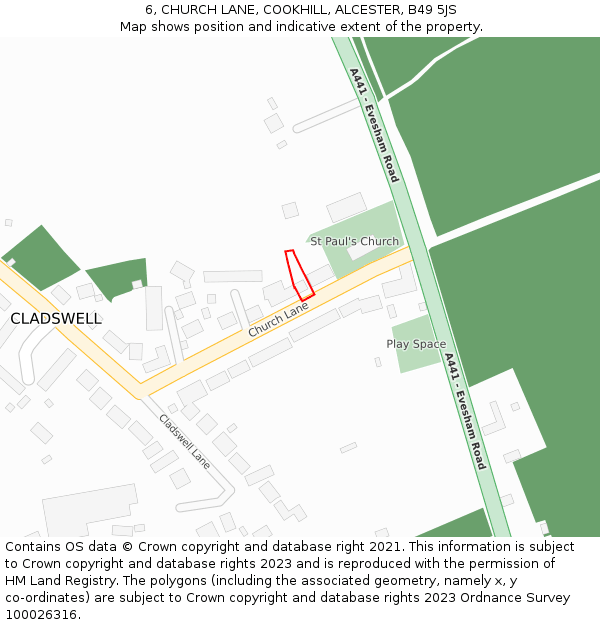 6, CHURCH LANE, COOKHILL, ALCESTER, B49 5JS: Location map and indicative extent of plot