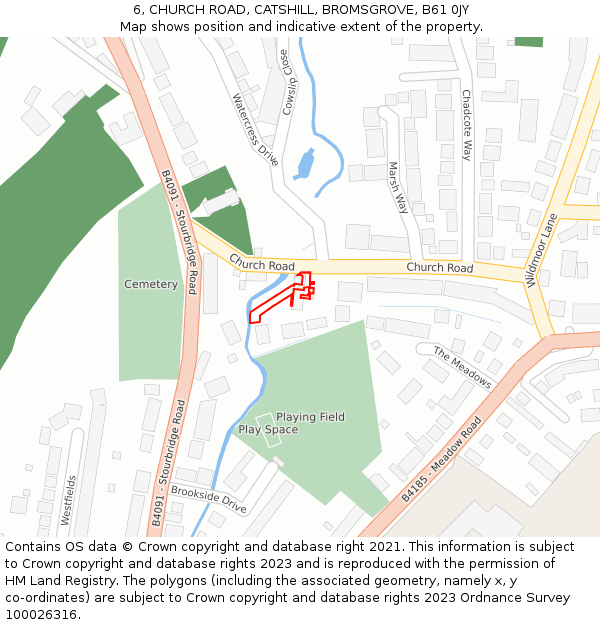 6, CHURCH ROAD, CATSHILL, BROMSGROVE, B61 0JY: Location map and indicative extent of plot