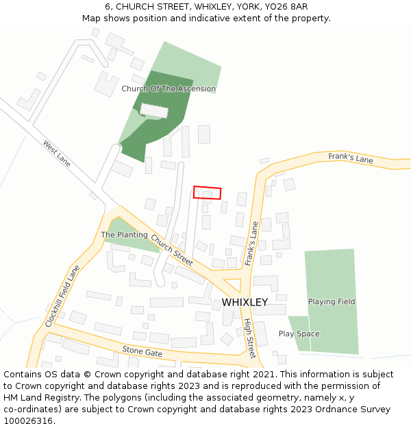 6, CHURCH STREET, WHIXLEY, YORK, YO26 8AR: Location map and indicative extent of plot