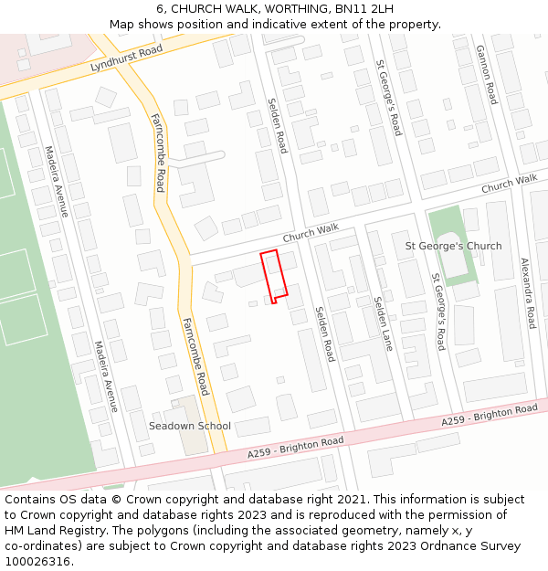 6, CHURCH WALK, WORTHING, BN11 2LH: Location map and indicative extent of plot