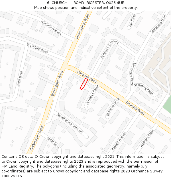6, CHURCHILL ROAD, BICESTER, OX26 4UB: Location map and indicative extent of plot