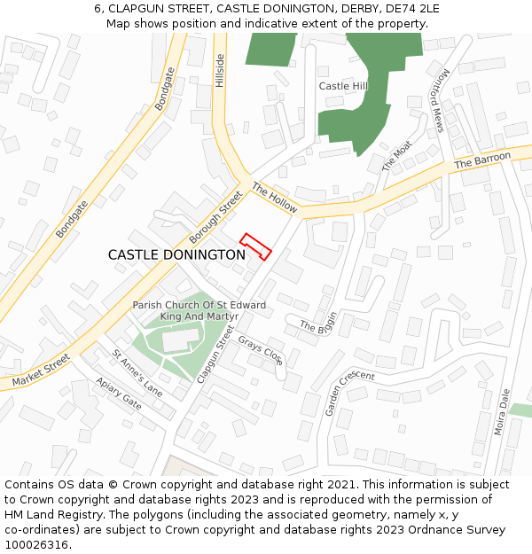 6, CLAPGUN STREET, CASTLE DONINGTON, DERBY, DE74 2LE: Location map and indicative extent of plot