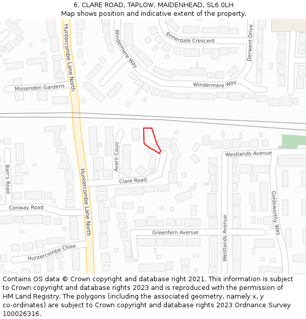 6, CLARE ROAD, TAPLOW, MAIDENHEAD, SL6 0LH: Location map and indicative extent of plot