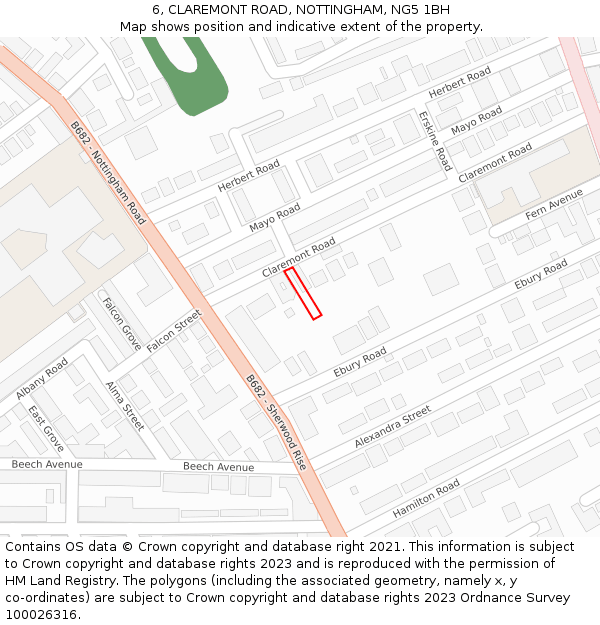 6, CLAREMONT ROAD, NOTTINGHAM, NG5 1BH: Location map and indicative extent of plot