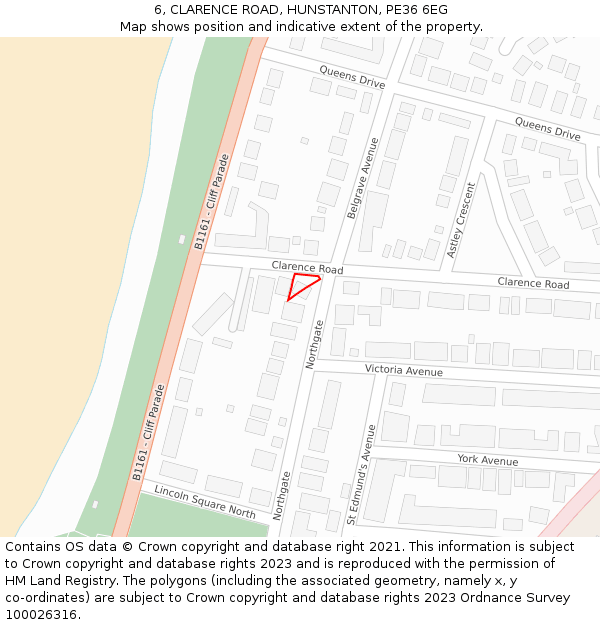 6, CLARENCE ROAD, HUNSTANTON, PE36 6EG: Location map and indicative extent of plot