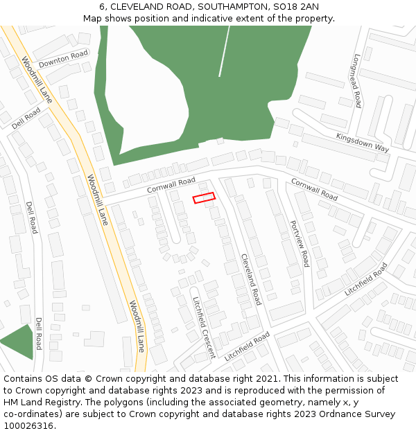 6, CLEVELAND ROAD, SOUTHAMPTON, SO18 2AN: Location map and indicative extent of plot