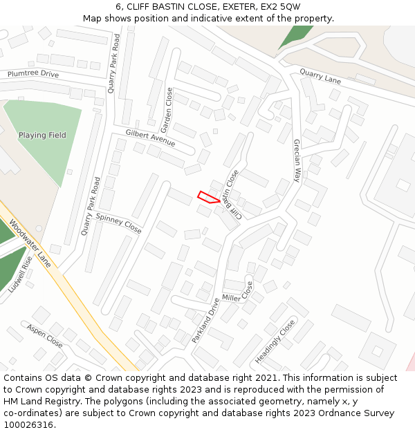 6, CLIFF BASTIN CLOSE, EXETER, EX2 5QW: Location map and indicative extent of plot