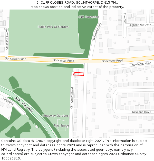 6, CLIFF CLOSES ROAD, SCUNTHORPE, DN15 7HU: Location map and indicative extent of plot