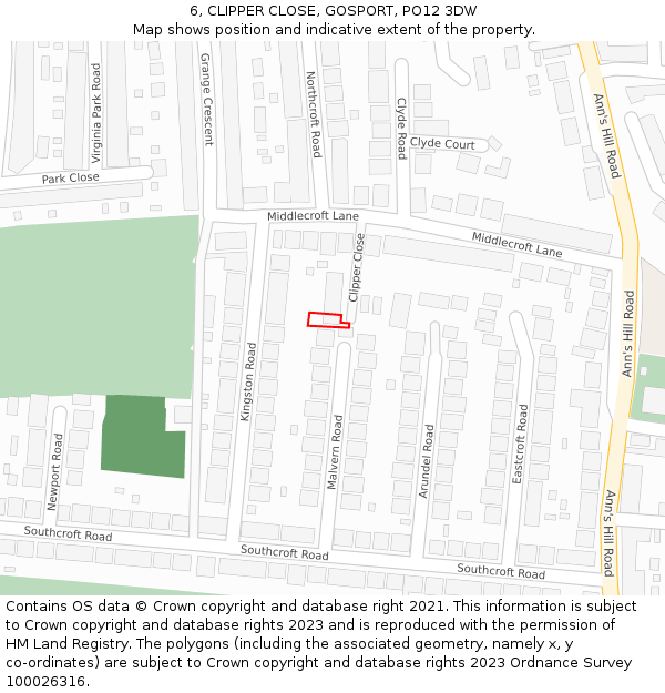 6, CLIPPER CLOSE, GOSPORT, PO12 3DW: Location map and indicative extent of plot