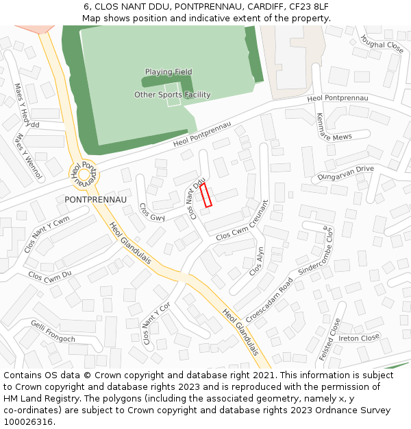 6, CLOS NANT DDU, PONTPRENNAU, CARDIFF, CF23 8LF: Location map and indicative extent of plot