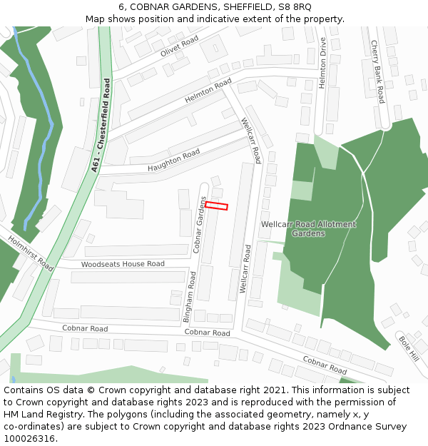 6, COBNAR GARDENS, SHEFFIELD, S8 8RQ: Location map and indicative extent of plot