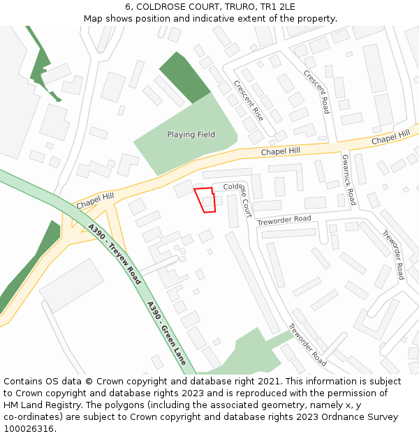 6, COLDROSE COURT, TRURO, TR1 2LE: Location map and indicative extent of plot