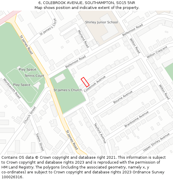 6, COLEBROOK AVENUE, SOUTHAMPTON, SO15 5NR: Location map and indicative extent of plot