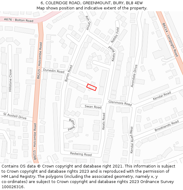 6, COLERIDGE ROAD, GREENMOUNT, BURY, BL8 4EW: Location map and indicative extent of plot