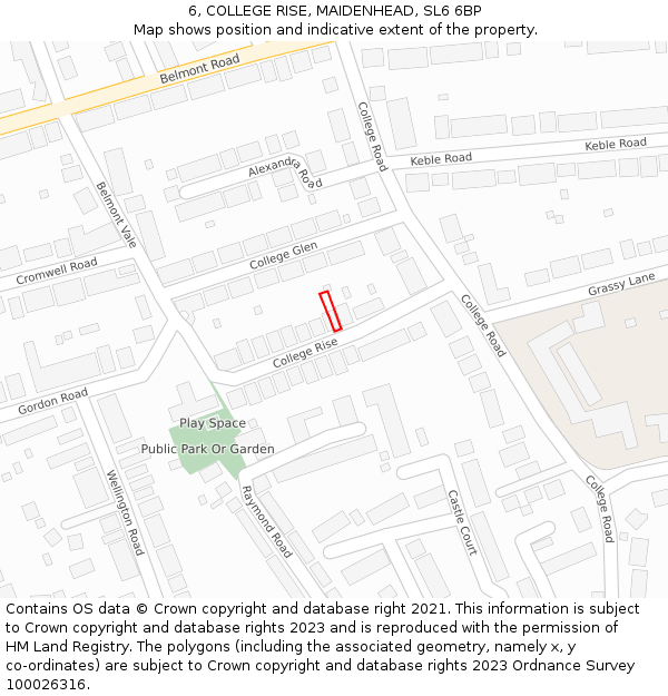 6, COLLEGE RISE, MAIDENHEAD, SL6 6BP: Location map and indicative extent of plot