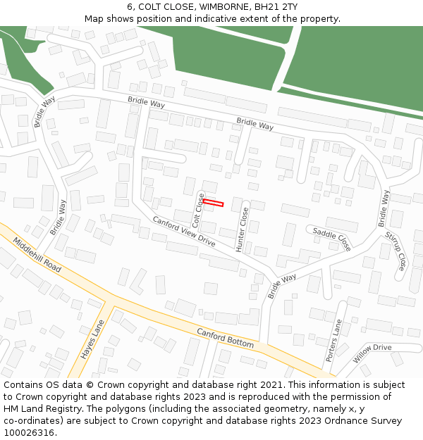 6, COLT CLOSE, WIMBORNE, BH21 2TY: Location map and indicative extent of plot